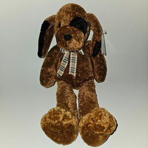 VTG 1988 Chrisha Playful Plush Brown Puppy Dog 15" Stuffed Toy Plaid Bow w/TAG